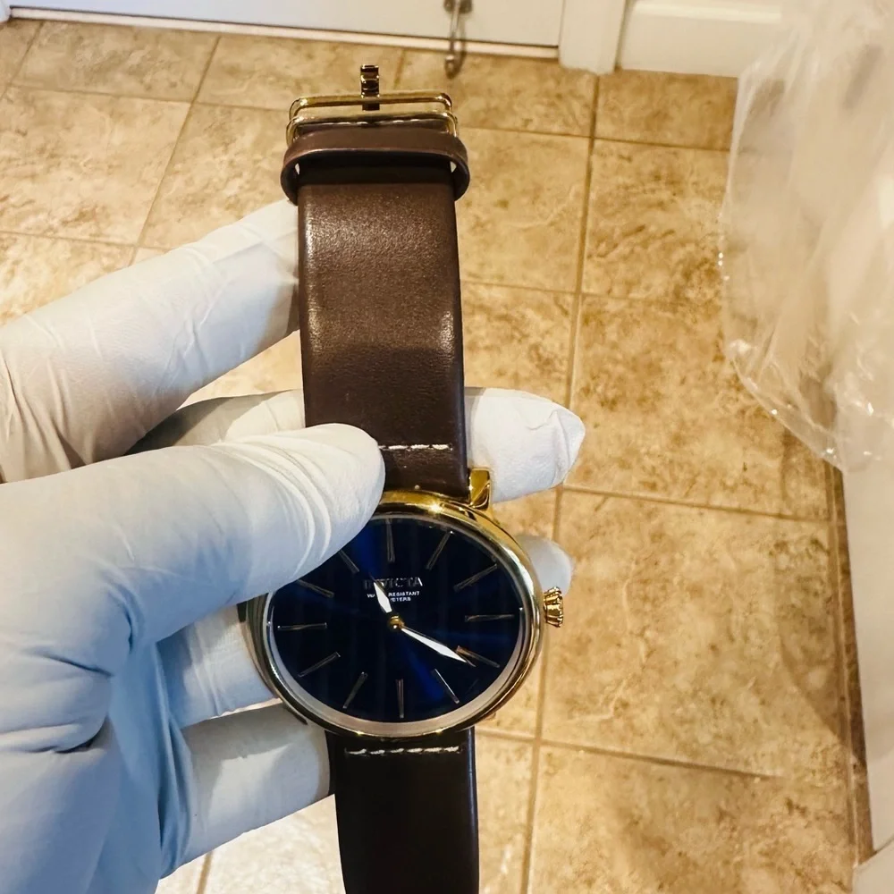 Invicta Blue and Gold Watch with Leather Strap